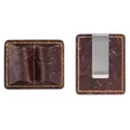 Brauner lederner Stifthalter mit Blumenmuster und Metallclip, handgefertigt fur Notizbuecher - Doppelter Stil / Kaffeefarbe