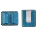 Handgefertigter Leder-Stiftclip mit Blumenprägung, Doppelschlaufen und Edelstahl-Rückseite. - Doppelter Stil / Blau