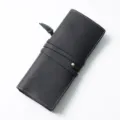 Echt lederen pennenrol vintage etui briefpapier tas etui pennenholder zwart opbergtas - Crazy Horse Zwart