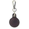 Brown leather protective case keychain compatible with AirTag tracker, durable and stylish. - Crazy Horse Coffee