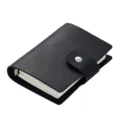Mini cuaderno negro de piel tamaño A8 con anillas y cierre de botón a presión metálico. - Negro Crazy Horse