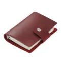 Mini A8 leather loose-leaf notebook, burgundy pocket planner with snap button closure. - Crazy Horse Wine Red