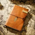 Vintage leather traveler notebook diary handmade crazy horse journal with metal bear charm. - A5 Model / Tan