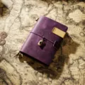 Vintage purple crazy horse leather traveler notebook, handmade leather journal for travel. - Passport Size / Purple
