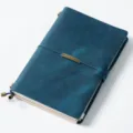 Vintage genuine leather traveler notebook blue handmade journal diary with elastic band. - A5 Model / Crazy Horse Blueish