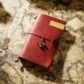 Vintage crazy horse leather traveler notebook, handmade leather journal planner with metal clip. - Portable Size / Burgundy