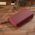 Vintage Leder Reißverschluss Tasche Notizbuch Hülle Stift Etui Geldbörse rot Leder - Ohne Einlage / Crazy Horse Weinrot