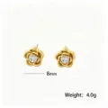 Eleganti orecchini a lobo a forma di camelia dorata con cristallo centrale da 8 mm di diametro - Orecchini a lobo / 8mm / Oro