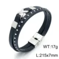 Heren meerlaags gevlochten leer titanium staal armband met X sluiting en klinknagels. - Gevlochten Leren Armband met Klinknagels (KB145937-KLHQ)