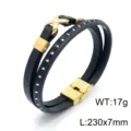 Meerlaagse lederen armband voor heren met gouden X-sluiting en klinknagels. Stijlvol accessoire. - Leren Armband met Gouden X Gesp (KB147369-KLHQ)