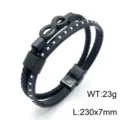 Meerlaags gevlochten leer titanium staal heren armband met stijlvol oneindigheidssymbool. - Leren Armband met Titaanstaal Gesp (KB147374-KLHQ)