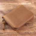 A6 lederen notitieboekje rits cover vintage dagboek planner etui met kaartsleuf. - Crazy Horse Bruin
