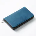 Blue Vintage Top Layer Cowhide Leather Zippered Pen Case Large Capacity Pencil Storage Box - Crazy Horse Blueish
