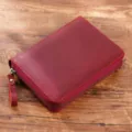 A6 leather zipper notebook cover planner binder vintage genuine leather journal case for daily use - Crazy Horse Wine Red
