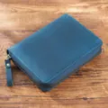 A6 leather zipper notebook cover, blue journal binder organizer for daily planning - Crazy Horse Blue