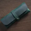 Dark green leather pencil case, retro minimalist large capacity stationery pouch for school. - Crazy Horse Dark Green