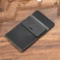 Black leather pen pouch pocket protector for doctor nurse, durable office school stationery supply. - Crazy Horse Black