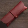 Retro genuine leather pencil case with large capacity, minimalist design for students. - Crazy Horse Wine Red