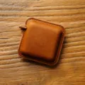 Handgefertigtes Mini Quadrat Maßband aus Leder retro Rindsleder tragbares Nähwerkzeug - Braunes Crazy-Horse-Leder (Quadratisch)