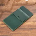 Dark green leather nurse pocket protector pen sleeve holder for white coat medical uniform - Crazy Horse Dark Green