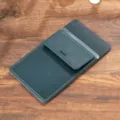 Dark green leather pocket protector pen sleeve for lab coat doctor nurse uniform holder - Crazy Horse Blue