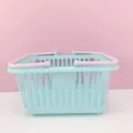 Cute small plastic storage basket desktop organizer for cosmetics and stationery items. - Square / Blue