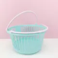 Mint blue plastic desktop storage basket with pink handle for cute stationery and cosmetics. - Round / Blue