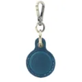 Blue Leather AirTag Case Keychain Protective Holder with Vintage Metal Hook Cover - Crazy Horse Blueish