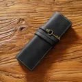 Retro echt lederen etui zwart vintage pennenhouder pennenetui briefpapier stijlvol - Crazy Horse Zwart