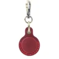 Red leather AirTag case keychain variant, protective holder with metal clasp for tracker device - Crazy Horse Wine Red