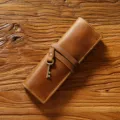 Vintage echt lederen etui oprolbare penozak retro pennenhouder voor briefpapier - Crazy Horse Bruin