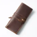 Echt leer oprolbaar etui, vintage crazy horse rundleer schrijfwaren opbergtasje. - Crazy Horse Koffie