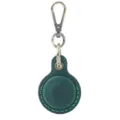 Dark green leather protective case for AirTag, premium cowhide with vintage metal keychain. - Crazy Horse Dark Green