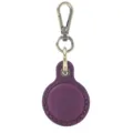 Purple leather protective case for tracking device with bronze metal clasp and key ring. - Crazy Horse Deep Purple