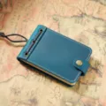 Cuaderno de bolsillo de cuero mini portátil diario azul vintage con botón a presión - Azul