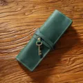 Vintage echt lederen etui op te rollen, retro groene rundleer pennenetui voor kantoor. - Crazy Horse Donkergroen