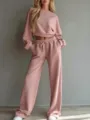 Einfarbiges kurzes Rundhals-Sweatshirt mit weiten Jogginghosen, lässiges Bekleidungsdetail. - Rosa
