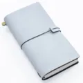 Quaderno da viaggio in pelle azzurra, agenda TN portatile con chiusura a fascia elastica. - Taccuino da viaggio in pelle cerata nebbia bianca / Pelle cerata nebbia bianca nero - Standard