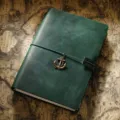 Carnet de voyage vintage en cuir vert foncé avec pendentif ancre bronze et élastique. - Modèle A5 / Vert Foncé Crazy Horse