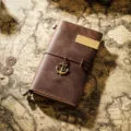Vintage leather traveler notebook with anchor pendant, retro crazy horse leather diary journal. - Portable Size / Coffee