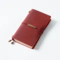 Red vintage leather traveler notebook, handmade crazy horse journal with metal charm and band. - Portable Size / Crazy Horse Wine Red