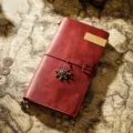 Vintage red leather traveler notebook with metal helm pendant, classic retro daily journal diary. - Regular Fit / Burgundy