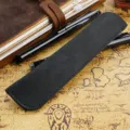 Schlichte schwarze Leder Stift Tasche für Füllfederhalter, handgemachtes Etui Hülle retro. - Einzeleinheit / Schwarz
