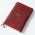Vintage genuine leather traveler notebook with metal charm, classic red journal for daily writing. - A5 Model / Crazy Horse Wine Red