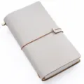 Taccuino di viaggio in pelle grigia stile vintage diario con elastico e vari inserti. - Taccuino da viaggio in pelle cerata nebbia bianca / Pelle cerata nebbia bianca marrone - Standard