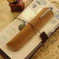 Handgemachte Vintage Rindsleder Stifttasche Etui Schutzhülle für Füllfederhalter Schreibwaren. - Einzeleinheit / Camel