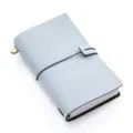 Variante taccuino da viaggio in pelle azzurra, elegante diario e agenda vintage. - Taccuino da viaggio in pelle cerata nebbia bianca / Pelle cerata nebbia bianca nero - Portatile
