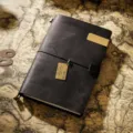 Vintage crazy horse leather traveler notebook journal with brass clip and tag for daily planning. - A5 Model / Black