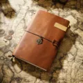 Vintage brown crazy horse leather traveler notebook journal with compass charm and elastic band. - A5 Model / Brown