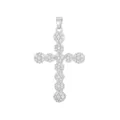 Vista dettagliata di un ciondolo a croce color argento con zirconi cubici scintillanti. - un solo ciondolo, senza catena / Oro Floreale Zirconia Bianca
